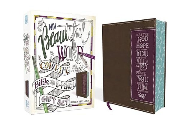 Niv, Beautiful Word Coloring Bible And 8-Pencil Gift Set, Leathersoft, Brown: Hundreds Of Verses To Color-..