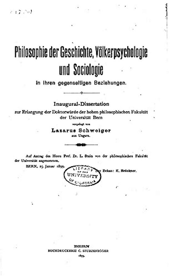 Philosophie Der Geschichte, Völkerpsychologie Und Sociologie-..