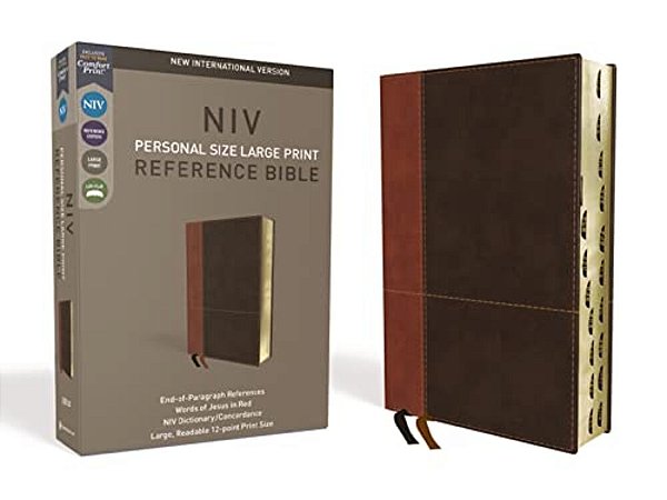 Niv, Personal Size Reference Bible, Large Print, Imitation Leather, Brown, Indexed, Red Letter Edition, Comfort Print-..
