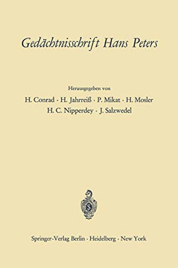 Gedächtnisschrift Hans Peters-..