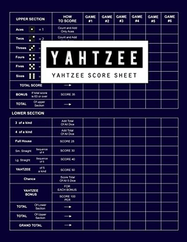 Yahtzee Score Sheet: Yahtzee Games Record Score, Scoresheet Keeper Notebook, Yahtzee Score Sheet, Yahtzee Score Card, Write In The Player N-..