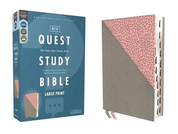 Niv, Quest Study Bible, Large Print, Leathersoft, Gray/Pink, Thumb Indexed, Comfort Print: The Only Q And A Study Bible-..