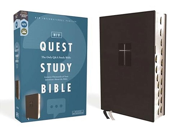 Niv, Quest Study Bible, Leathersoft, Black, Indexed, Comfort Print: The Only Q And A Study Bible-..