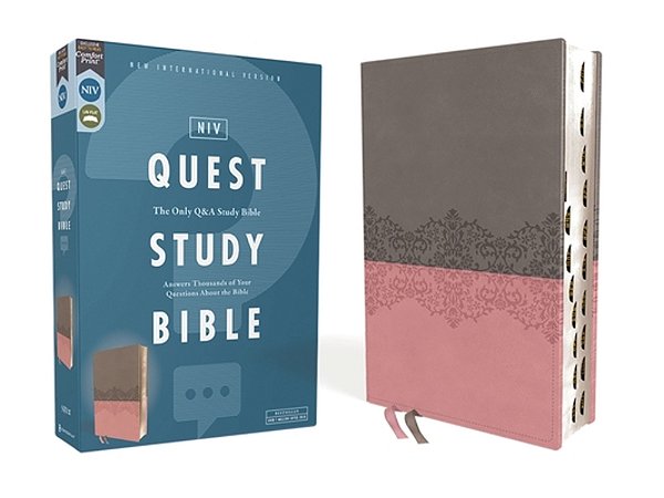 Niv, Quest Study Bible, Leathersoft, Gray/Pink, Thumb Indexed, Comfort Print: The Only Q And A Study Bible-..