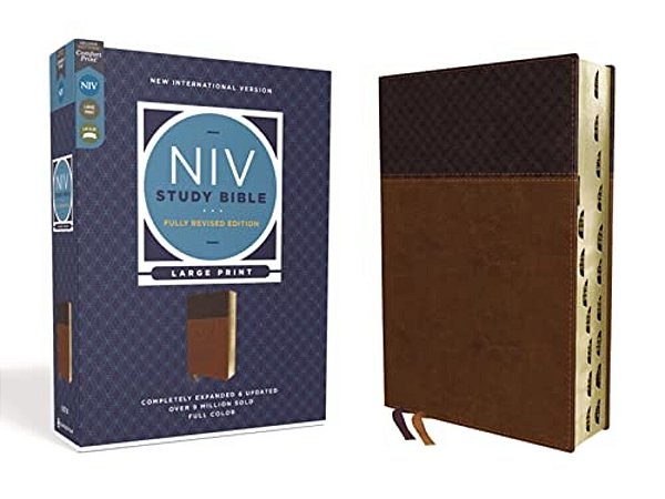 Niv Study Bible, Fully Revised Edition, Large Print, Leathersoft, Brown, Red Letter, Thumb Indexed, Comfort Print-..