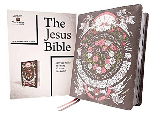 The Jesus Bible Artist Edition, Niv, (With Thumb Tabs To Help Locate The Books Of The Bible), Leathersoft, Gray Floral, Thumb Indexed, Comfort Print-..