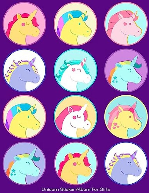 Unicorn Sticker Album For Girls: 100 Plus Pages For Permanent Sticker Collection, Activity Book For Girls, Purple - 8.5 By 11-..