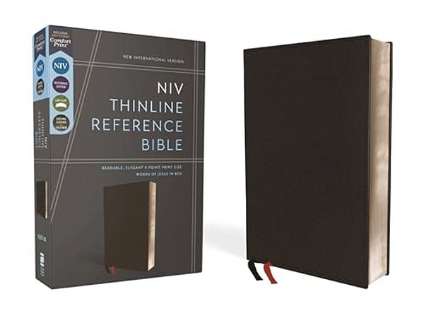 Niv, Thinline Reference Bible (Deep Study At A Portable Size), Genuine Leather, Calfskin, Black, Red Letter, Comfort Print-..