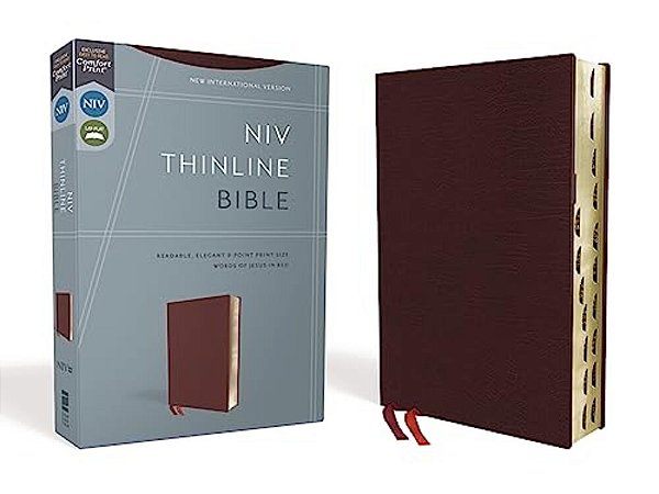 Niv, Thinline Bible, Bonded Leather, Burgundy, Indexed, Red Letter Edition-..