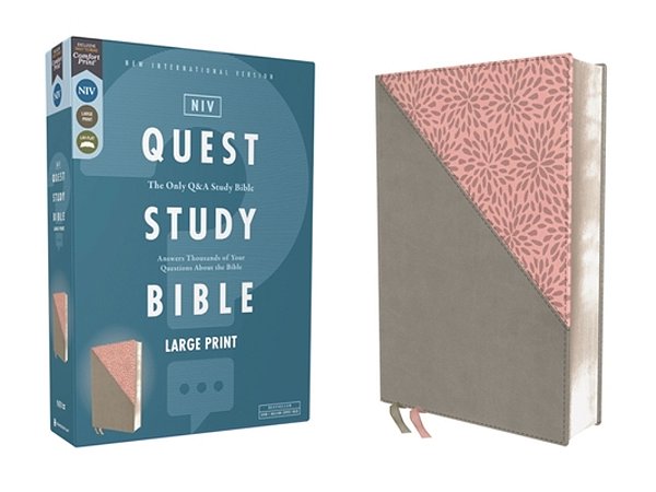 Niv, Quest Study Bible, Large Print, Leathersoft, Gray/Pink, Comfort Print: The Only Q And A Study Bible-..