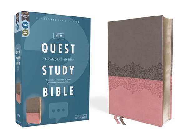 Niv, Quest Study Bible, Leathersoft, Gray/Pink, Comfort Print: The Only Q And A Study Bible-..