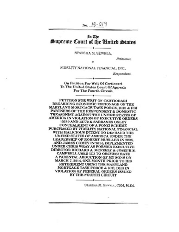 No.18-219 In The United States Of America Starsha M. Sewell V. Fidelity National Financial, Inc. -..