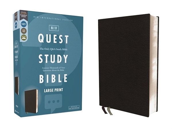 Niv, Quest Study Bible, Large Print, Bonded Leather, Black, Comfort Print: The Only Q And A Study Bible-..