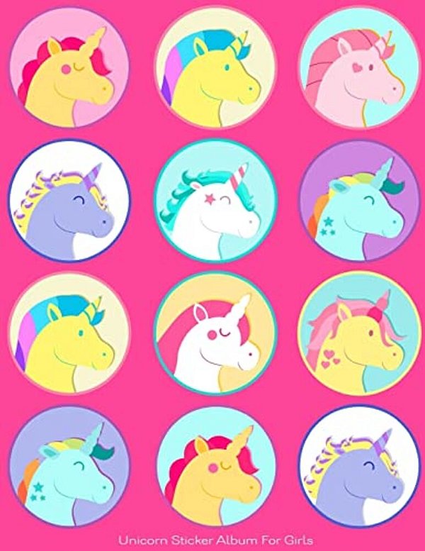 Unicorn Sticker Album For Girls: 100 Plus Pages For Permanent Sticker Collection, Activity Book For Girls, Pink - 8.5 By 11-..