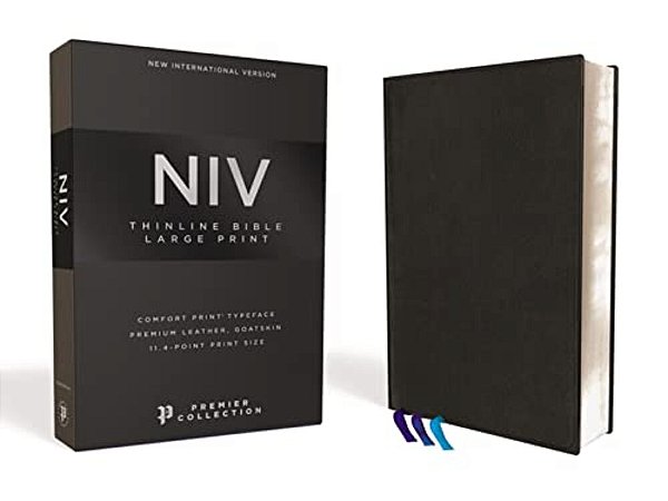 Niv, Thinline Bible, Large Print, Premium Leather, Goatskin, Black, Premier Collection, Comfort Print-..