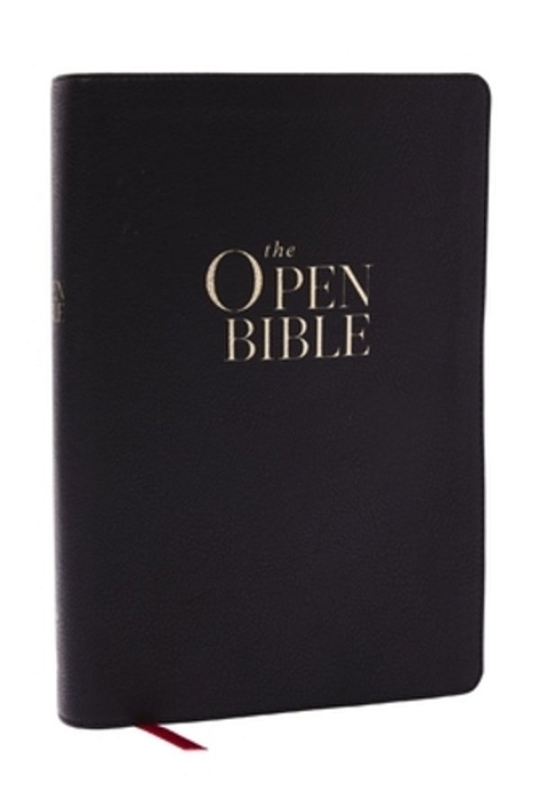 The Open Bible: Read And Discover The Bible For Yourself (Nkjv, Black Leathersoft, Red Letter, Comfort Print, Thumb Indexed)-..