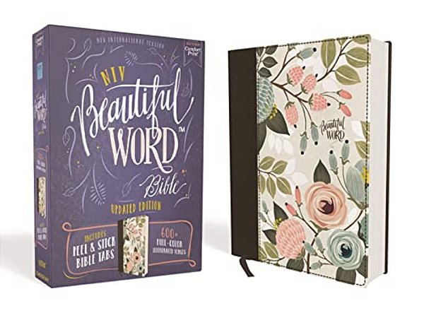 Niv, Beautiful Word Bible, Updated Edition, Peel/Stick Bible Tabs, Cloth Over Board, Multi-Color Floral, Red Letter, Comfort Print: 600+ Full-Color Il-..