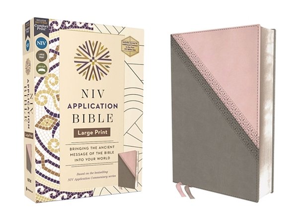 Niv Application Bible, Large Print, Leathersoft, Pink/Gray, Red Letter, Comfort Print: Bringing The Ancient Message Of The Bible Into Your World-..
