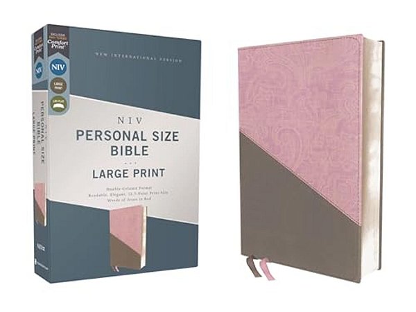 Niv, Personal Size Bible, Large Print, Leathersoft, Pink/Gray, Red Letter, Thumb Indexed, Comfort Print-..