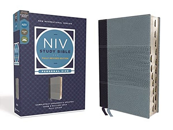 Niv Study Bible, Fully Revised Edition, Personal Size, Leathersoft, Navy/Blue, Red Letter, Thumb Indexed, Comfort Print-..