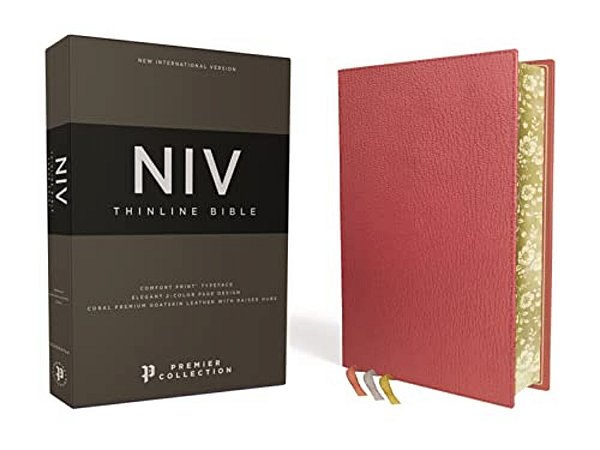Niv, Thinline Bible, Premium Goatskin Leather, Coral, Premier Collection, Black Letter, Gauffered Edges, Comfort Print-..