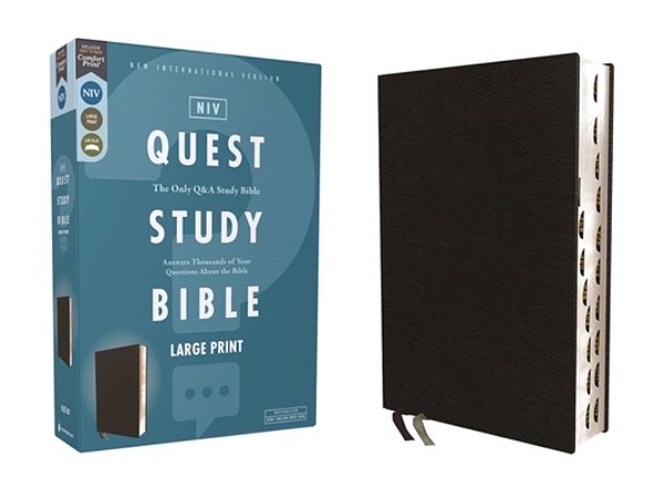 Niv, Quest Study Bible, Large Print, Bonded Leather, Black, Thumb Indexed, Comfort Print: The Only Q And A Study Bible-..