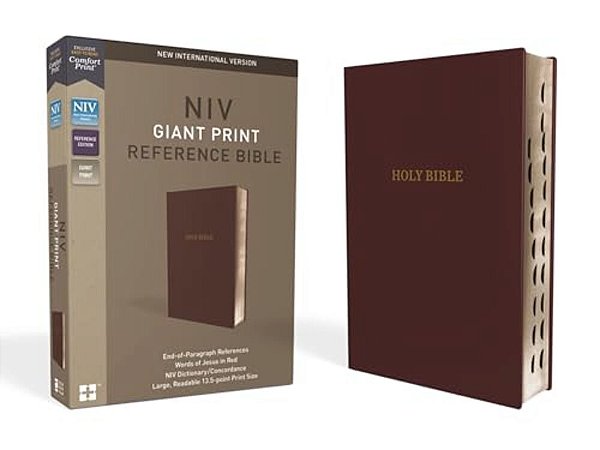 Niv, Reference Bible, Giant Print, Leather-Look, Burgundy, Red Letter Edition, Indexed, Comfort Print-..