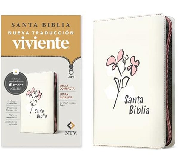 Biblia Compacta Ntv, Letra Gigante De Zíper Con Filament (Sentipiel, Beige, Letra Roja)-..