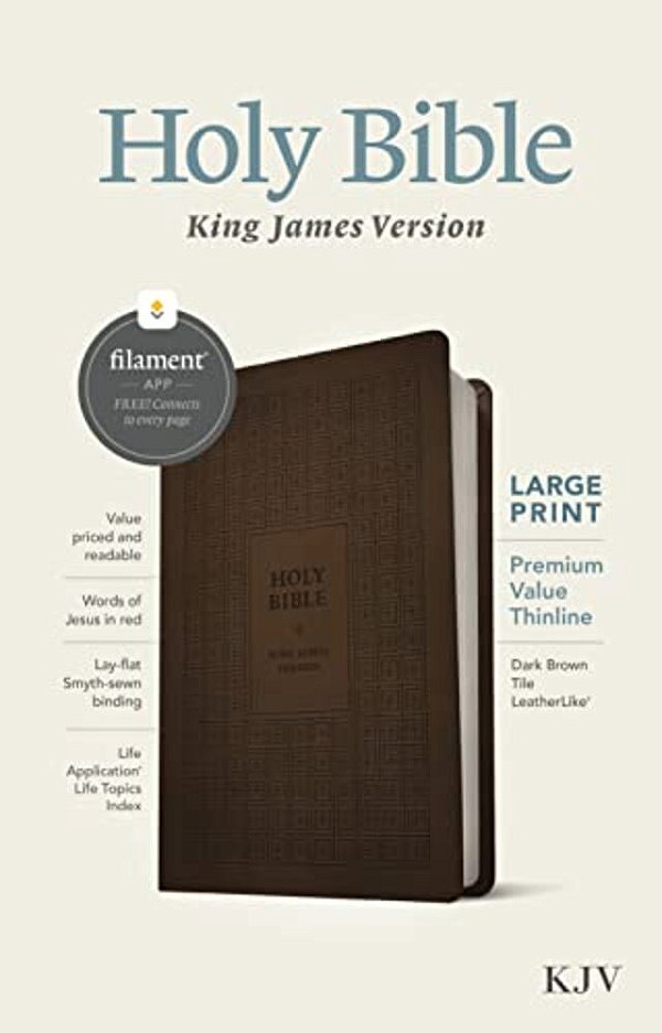 Kjv Large Print Premium Value Thinline Bible, Filament Enabled (Leatherlike, Dark Brown Tile, Red Letter)-..