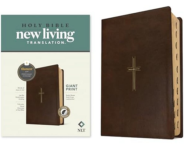 Nlt Giant Print Bible, Filament Enabled (Leatherlike, Rustic Brown Gold Cross, Indexed, Red Letter)-..