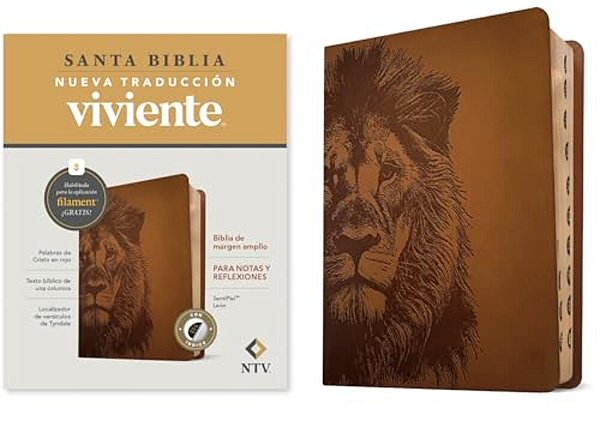 Biblia De Margen Amplio Ntv Con Filament (Sentipiel, León, Índice, Letra Roja)-..
