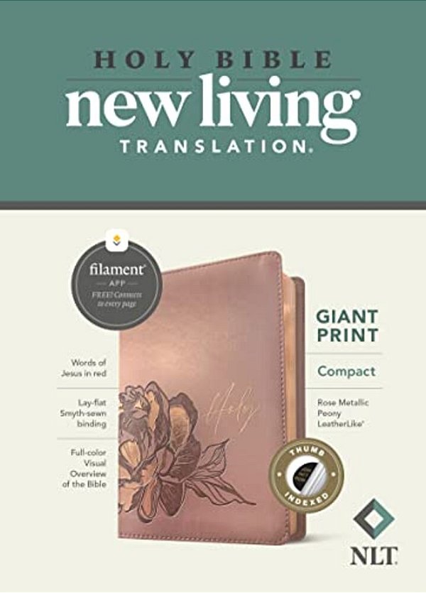 Nlt Compact Giant Print Bible, Filament Enabled (Leatherlike, Rose Metallic Peony, Indexed, Red Letter)-..