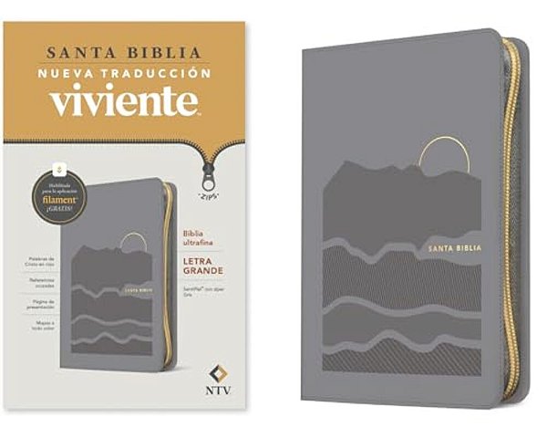 Biblia Ultrafina Ntv, Letra Grande De Zíper Con Filament (Sentipiel, Gris, Letra Roja)-..