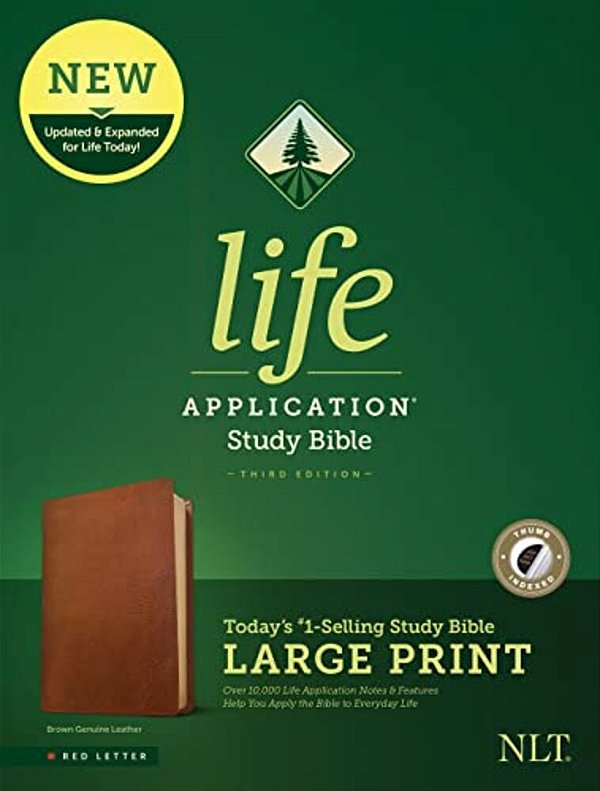 Nlt Life Application Study Bible, Third Edition, Large Print (Red Letter, Genuine Leather, Brown, Indexed)-..