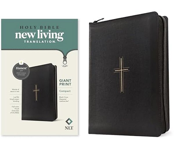 Nlt Compact Giant Print Zipper Bible, Filament Enabled (Leatherlike, Black Cross, Red Letter)-..