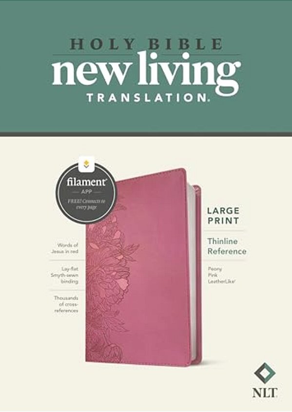 Nlt Large Print Thinline Reference Bible, Filament Enabled (Leatherlike, Peony Pink, Red Letter)-..