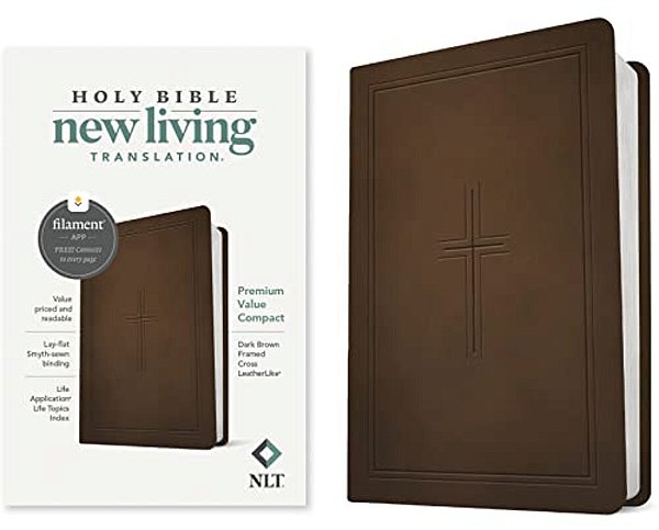 Nlt Premium Value Compact Bible, Filament Enabled (Leatherlike, Dark Brown Framed Cross)-..