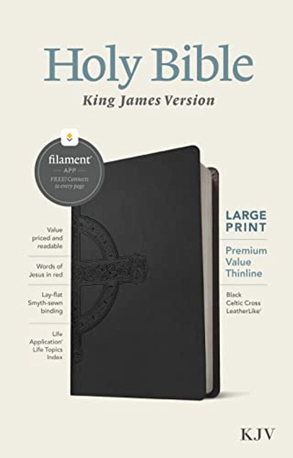 Kjv Large Print Premium Value Thinline Bible, Filament Enabled (Leatherlike, Black Celtic Cross, Red Letter)-..