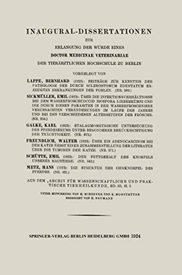 Beiträge Zur Kenntnis Der Pathologie Der Durch Sclerostomum Edentatum Erzeugten Erkrankungen Der Fohlen-..
