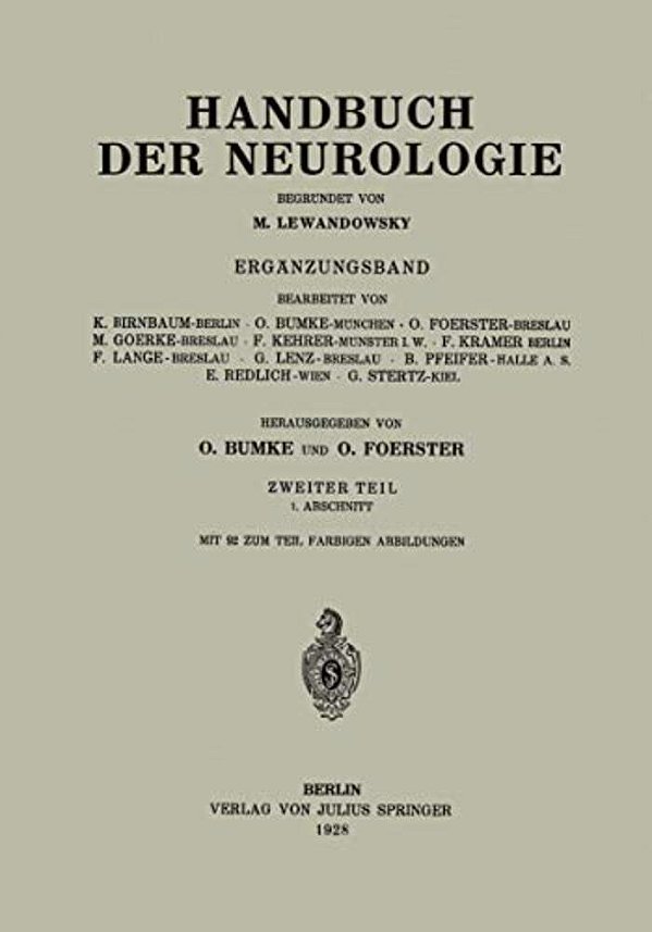 Handbuch Der Neurologie: Ergänzungsband Zweiter Teil 1. Abschnitt-..