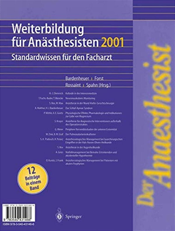 Der Anaesthesist Weiterbildung Für Anästhesisten 1997: Ihre Basis Für Die Facharztprüfung-..