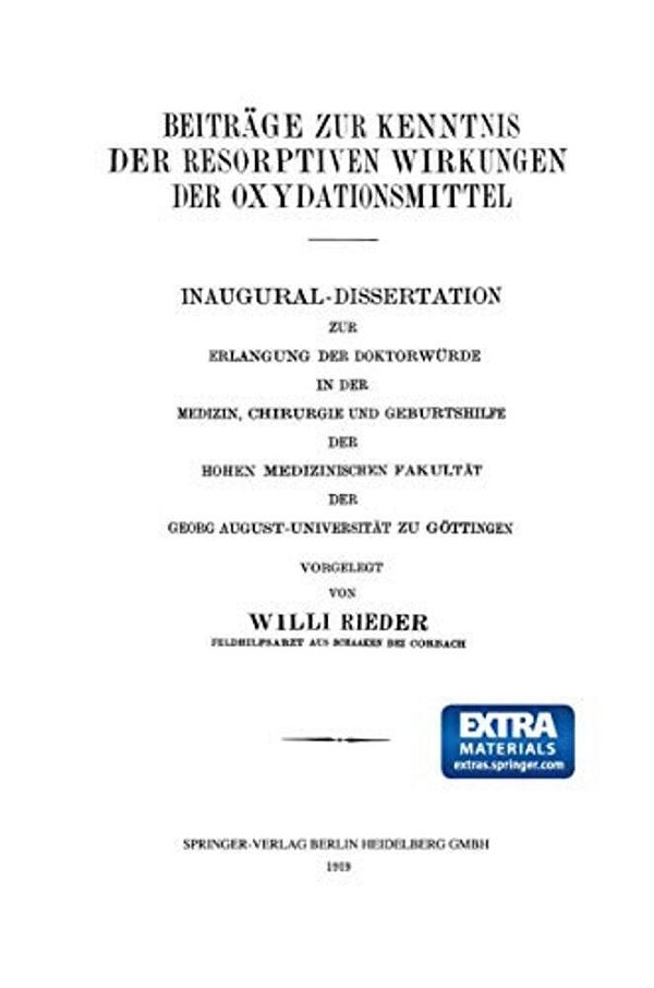 Beiträge Zur Kenntnis Der Resorptiven Wirkungen Der Oxydationsmittel-..