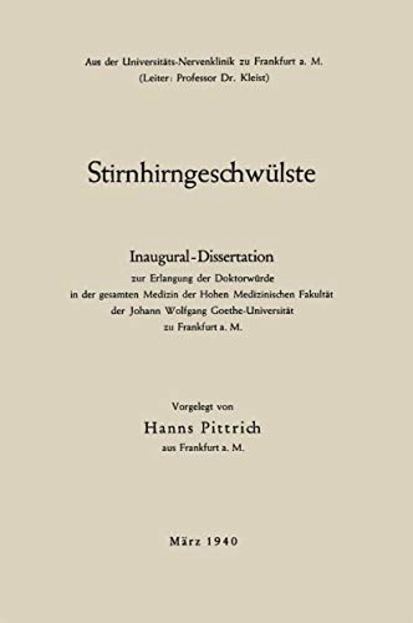 Stirnhirngeschwülste: Inaugural-Dissertation-..