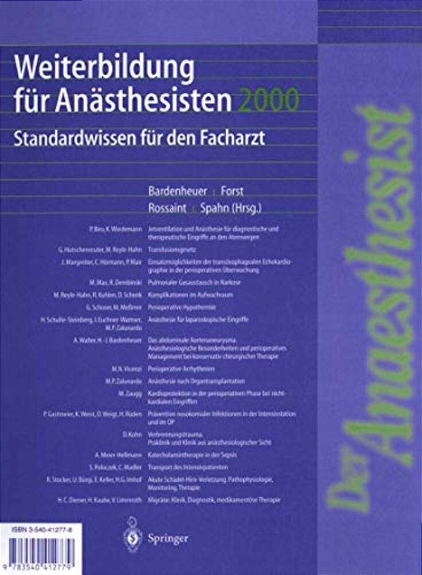 Weiterbildung Für Anästhesisten 2000: Standardwissen Für Den Facharzt-..