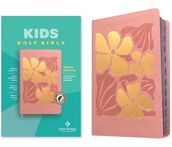 Nlt Kids Bible, Thinline Reference Edition (Leatherlike, Tropical Flowers Dusty Pink, Indexed, Red Letter)-..