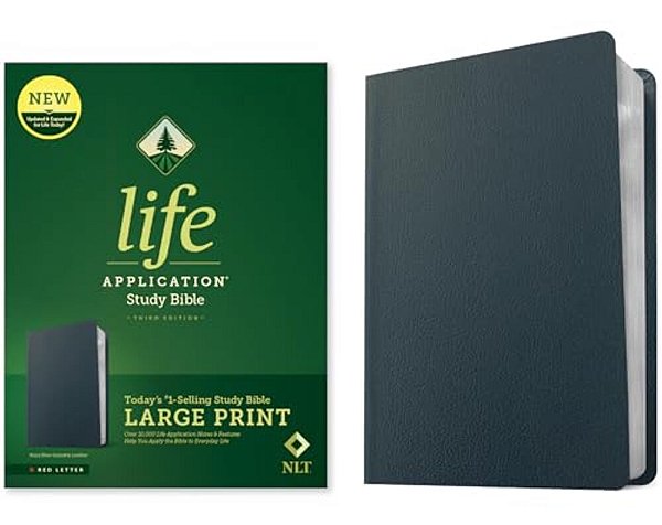 Nlt Life Application Study Bible, Third Edition, Large Print (Genuine Leather, Navy Blue, Red Letter)-..