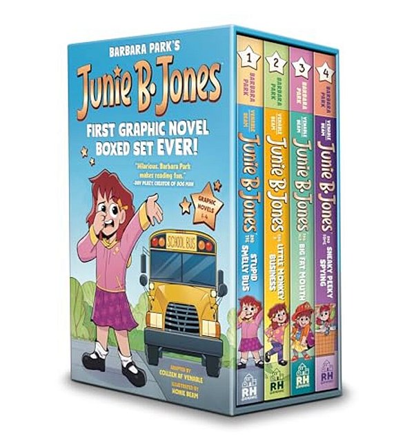 Junie B. Jones First Graphic Novel Boxed Set Ever! (Graphic Novels 1-4): The Stupid Smelly Bus; A Little Monkey Business; Her Big Fat Mouth; Some Snea-..