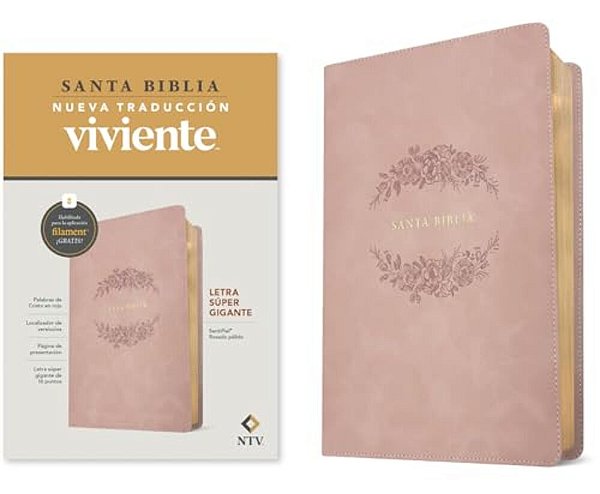 Biblia Letra Súper Gigante Ntv, Con Filament (Sentipiel, Rosado Pálido, Letra Roja)-..