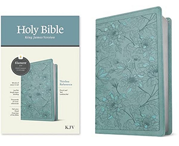 Kjv Thinline Reference Bible, Filament Enabled (Leatherlike, Floral Leaf Teal, Red Letter)-..