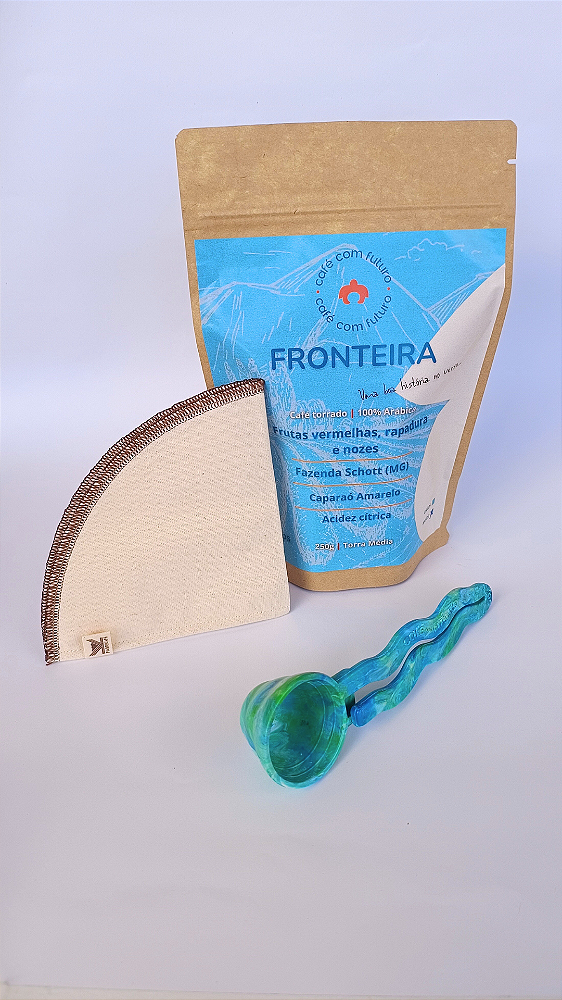 Trio: Café Fronteira + Coador Reutilizável + Dosador do Futuro (Cores 1)